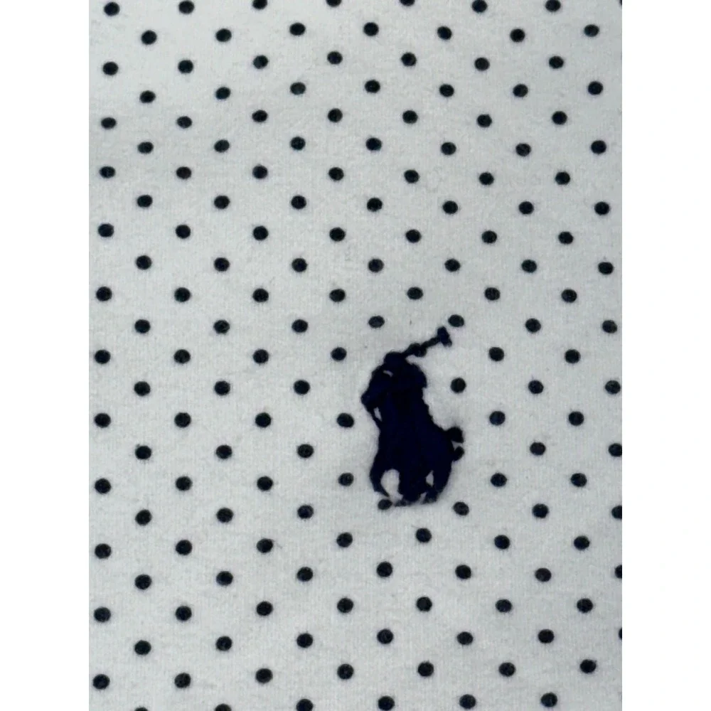 Polo Ralph Lauren Mens White Navy Polka Dot Classic Fit Cotton Polo Shirt L